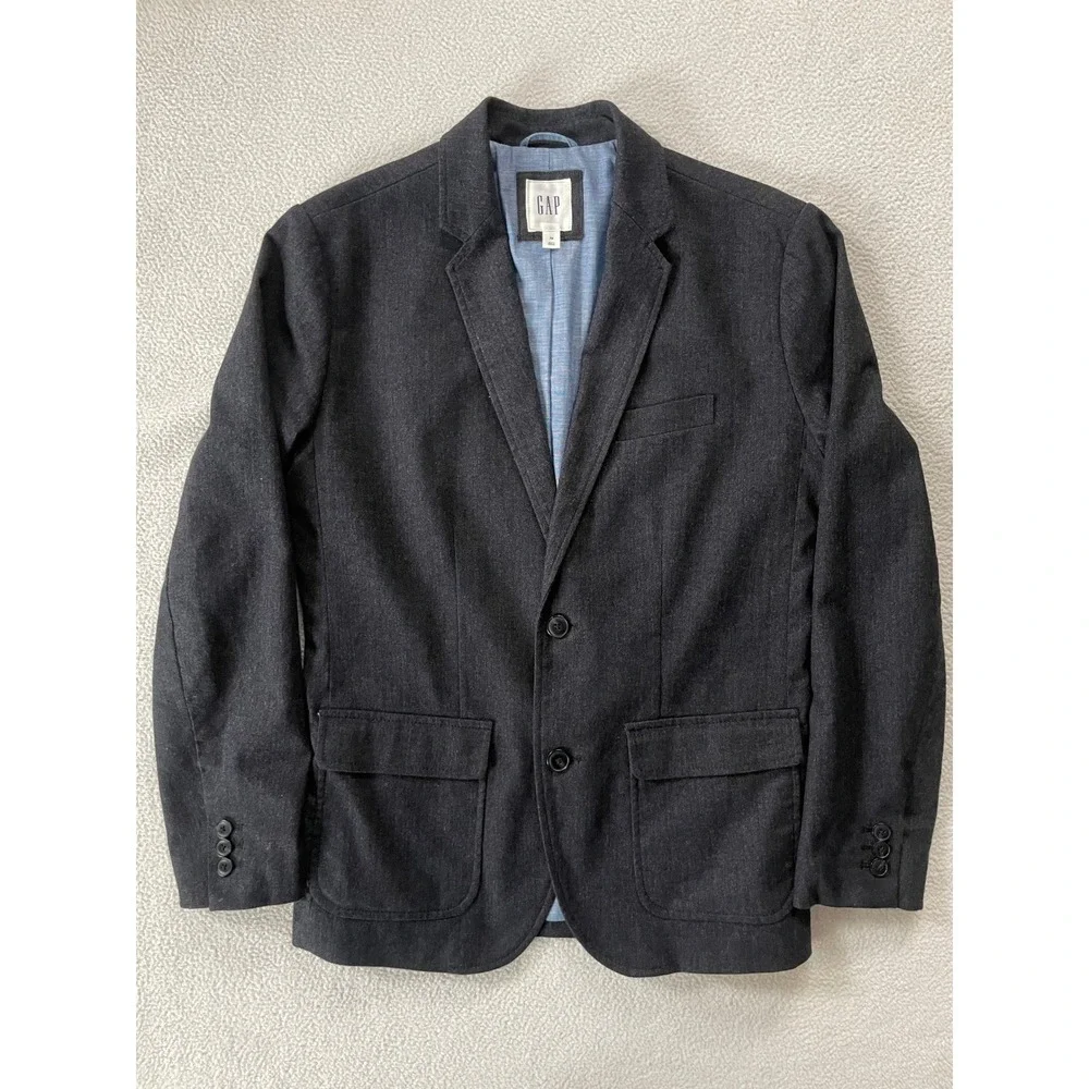 Gap Mens Extra Small‎ Blazer Charcoal Tonal Herringbone Cotton Blend Jacket